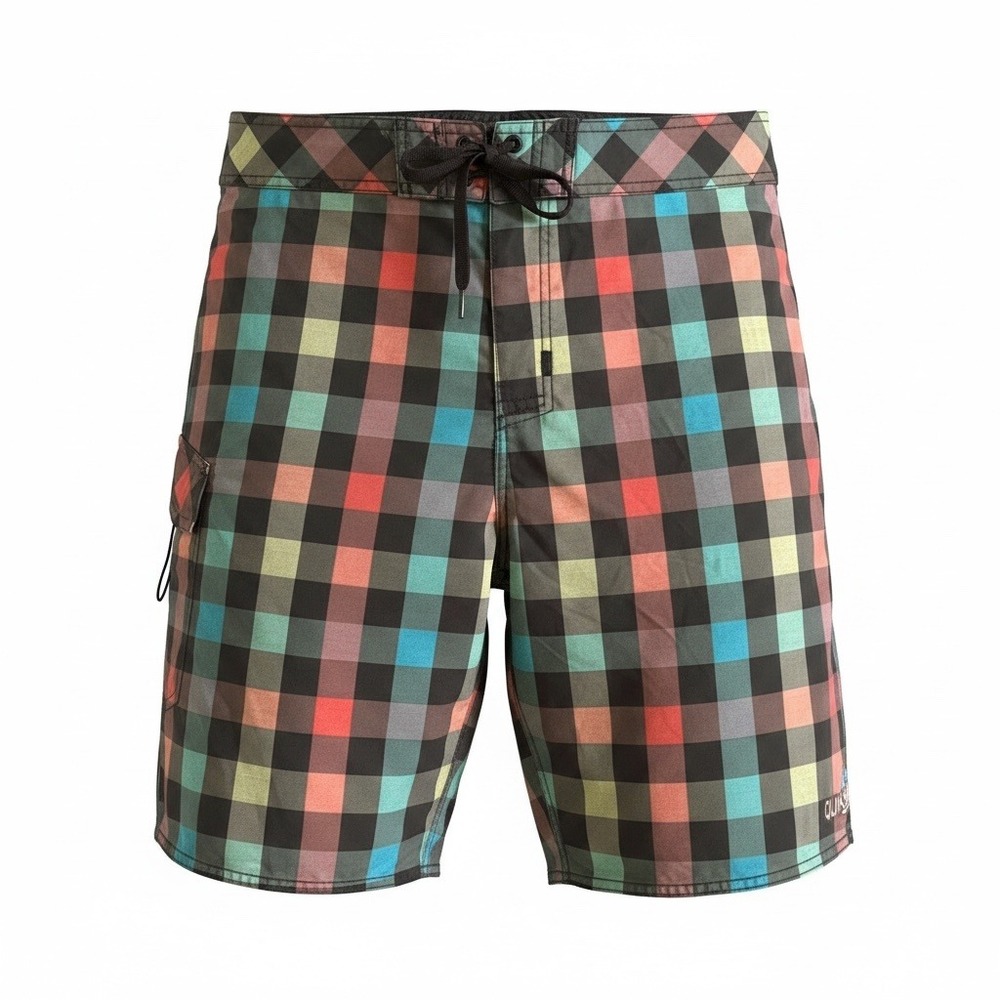 Quiksilver Board Shorts Mens Size 36 Plaid Swim Trunks Multicolor Surf Beach